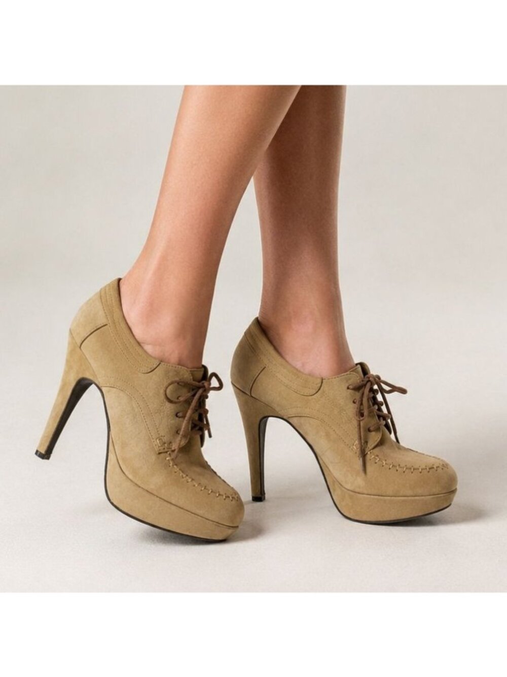 ALDO Womens 37 (6.5) Tan Lace Up Oxford Platform Stiletto High Heel Pumps